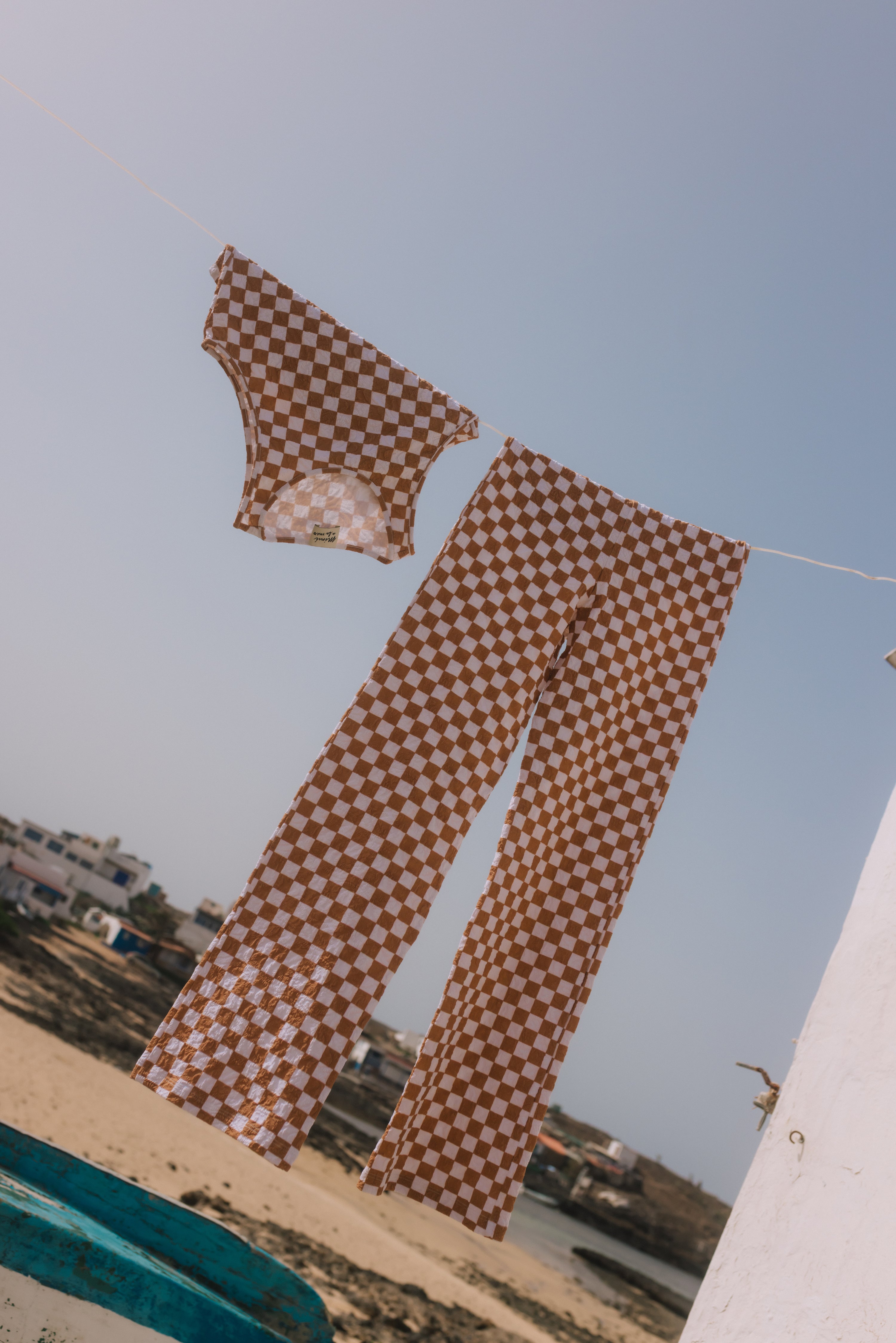 PANTA SCACCO BEIGE BIANCO