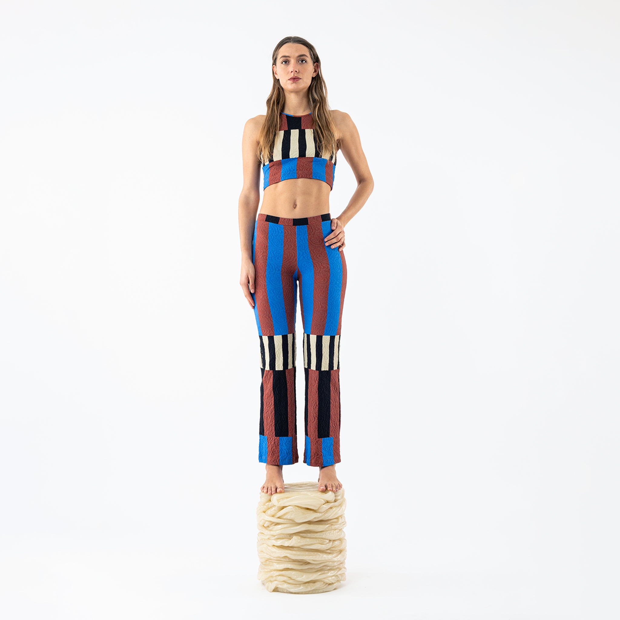 PANTA RIGHE NERO BLU BRUCIATO